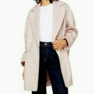 TopShop Carly Long Fuzzy Pink Pea Coat Jacket 12